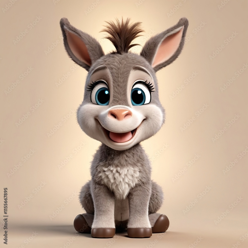 Fototapeta premium Cute little donkey smiling cheerfully.Donkey
