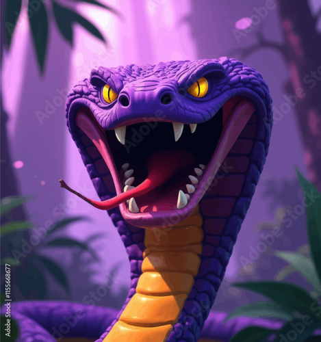 Purple Snake Striking in Jungle Twilight