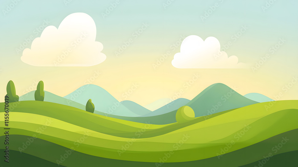 Serene Rolling Hills Landscape Under a Gentle Sky Serene Rolling Hills Landscape Under a Gentle Sky
