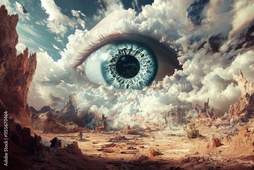 Giant Eye Overlooks a Desolate Cloudy Landscape photo