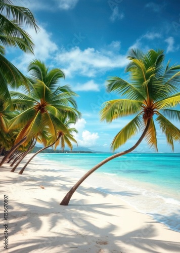 Beach Wallpaper of Palm trees on jamaica beach in montego bay beach wallpaper Ultra realistic Photorealistic  photo