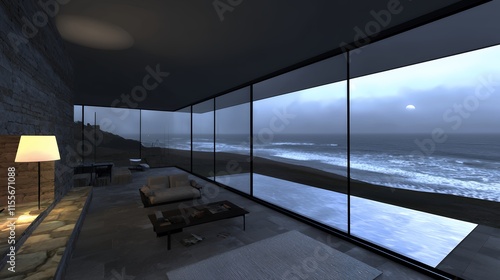 Wallpaper Mural Coastal Minimalist Living Room with Ocean View Torontodigital.ca
