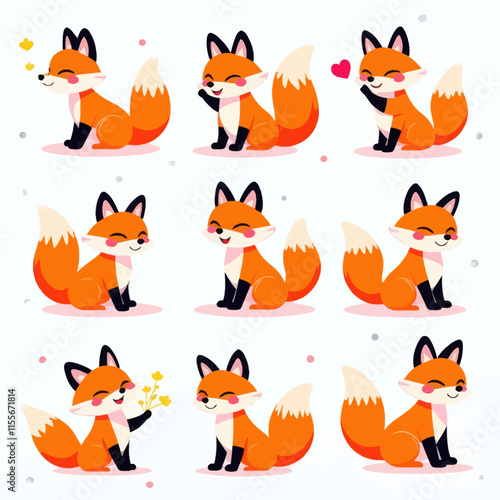Nine Adorable Foxes in Playful Poses