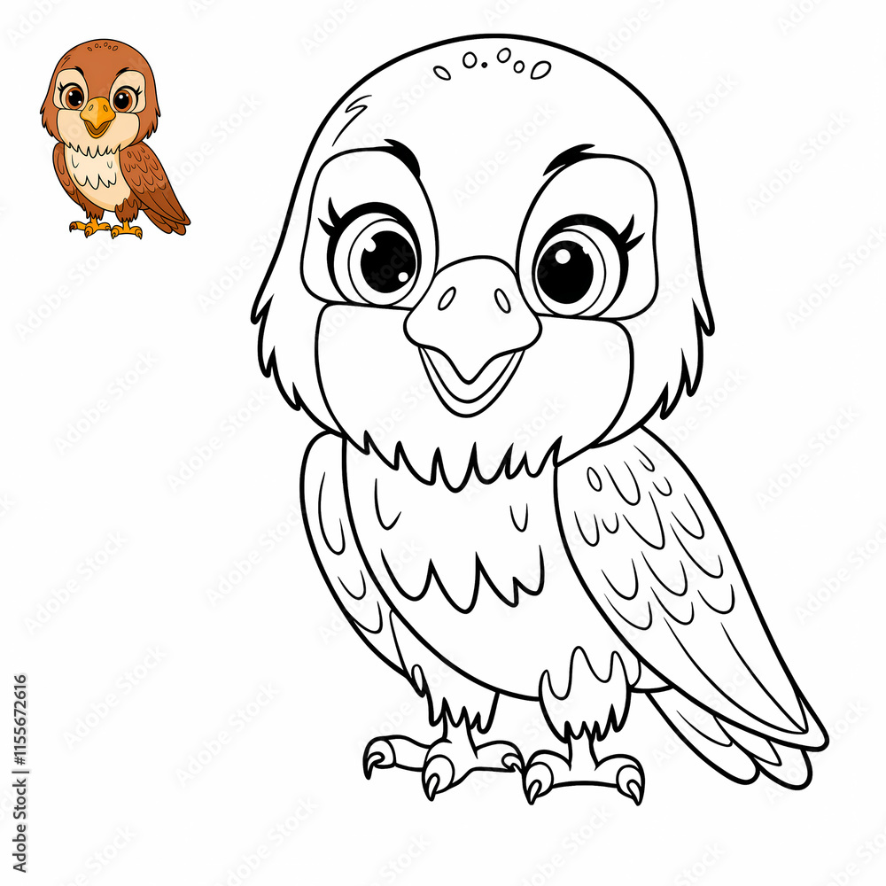 Obraz premium Adorable Owl Coloring Page - Cute Cartoon Bird Illustration for Kids