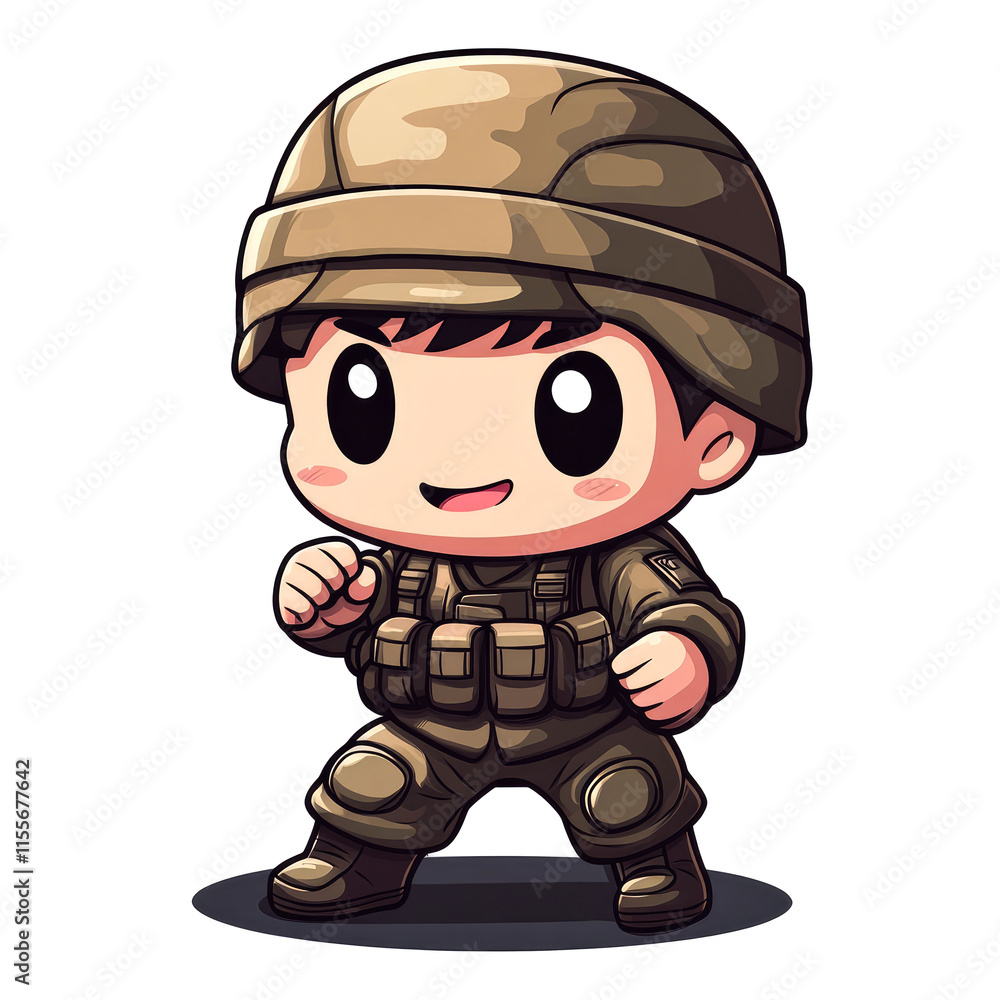 Cute chibi soldier cartoon character. Cute chibi soldier cartoon character.