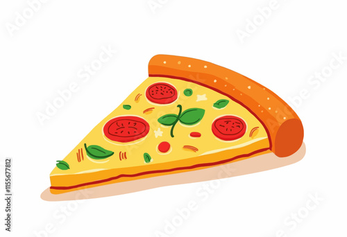 Illustrated Pizza Slice with Toppings