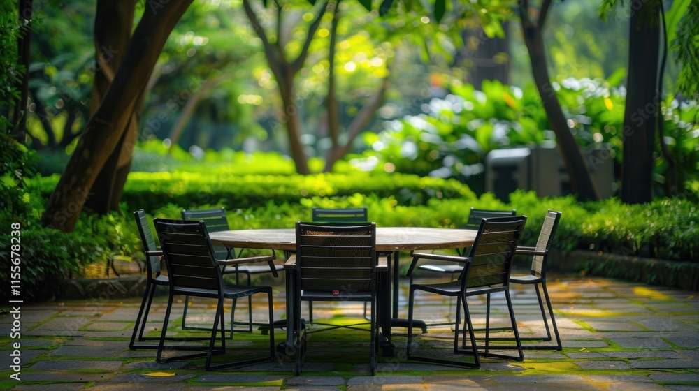 Serene Garden Patio: A Tranquil Outdoor Dining Setting Serene Garden Patio: A Tranquil Outdoor Dining Setting