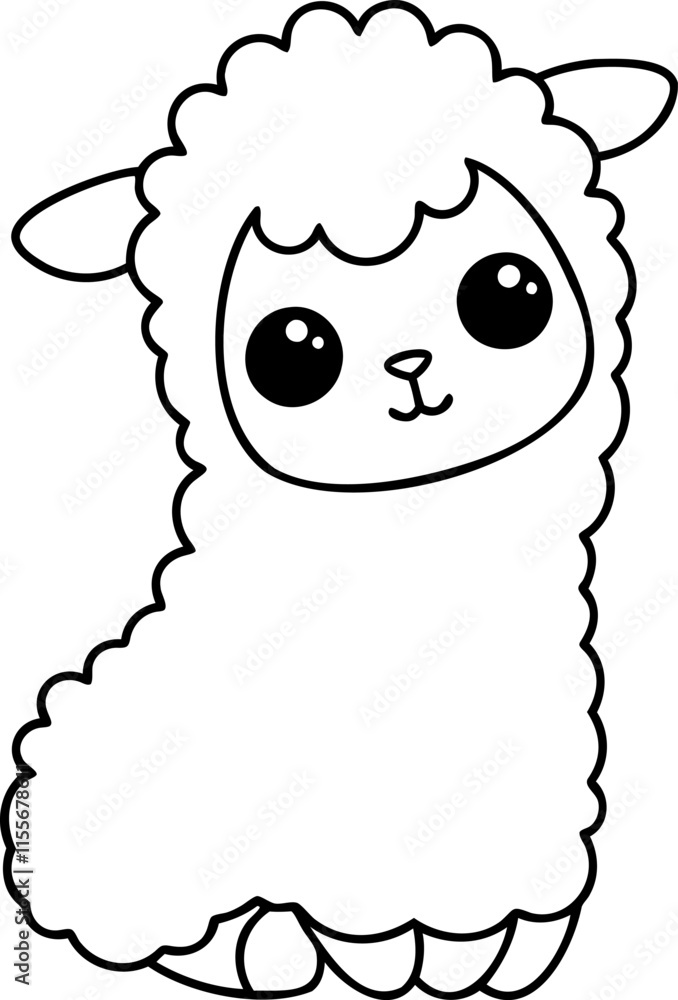 Cute llama illustration with fluffy body and big eyes, perfect for kids! Cute llama illustration with fluffy body and big eyes, perfect for kids!