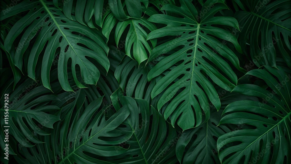 Fototapeta premium Monstera leaf tropical background. 