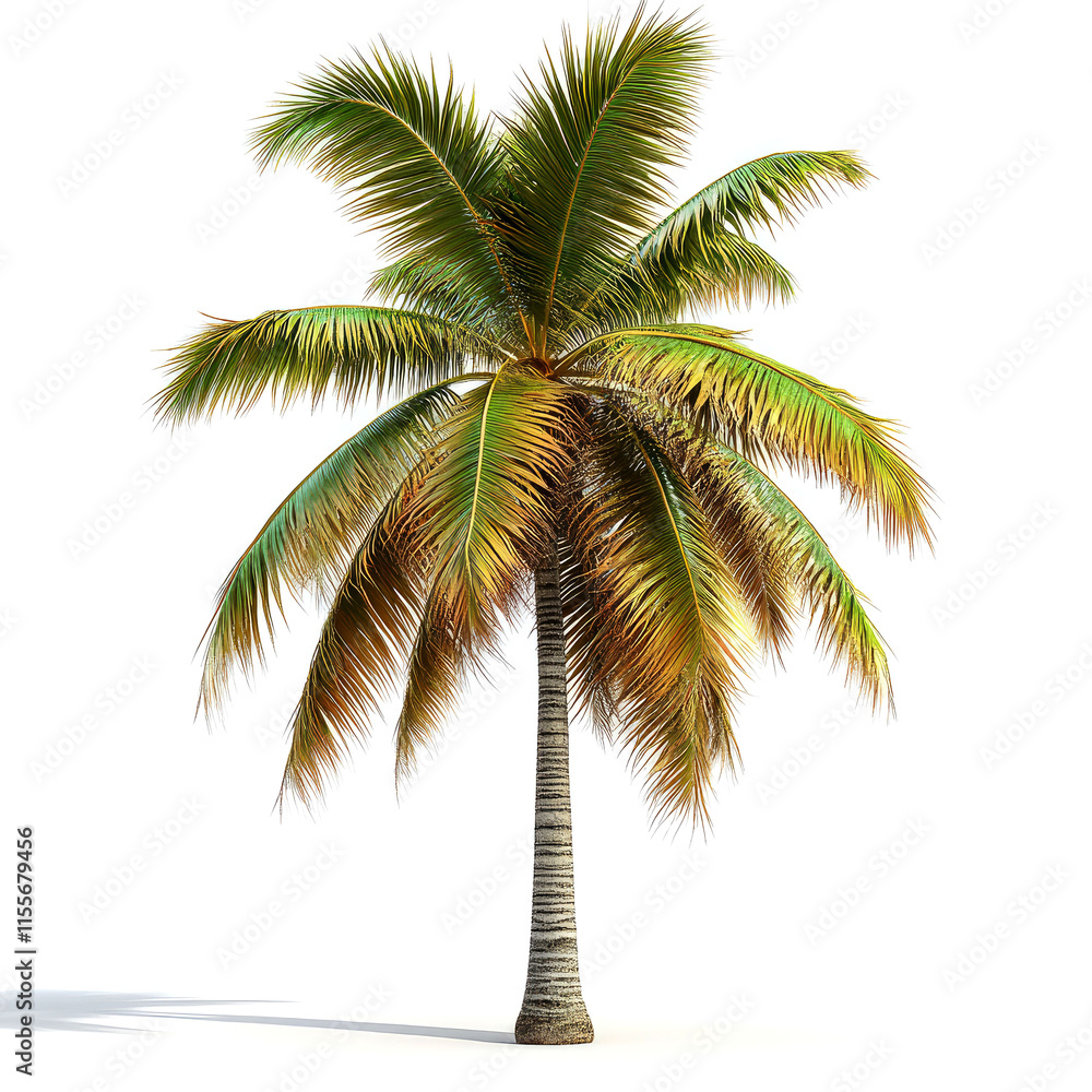 Obraz premium Lush green coconut palm tree isolated on white.