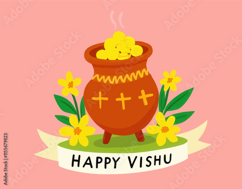 Happy Vishu: Traditional Pot with Yellow Flowers