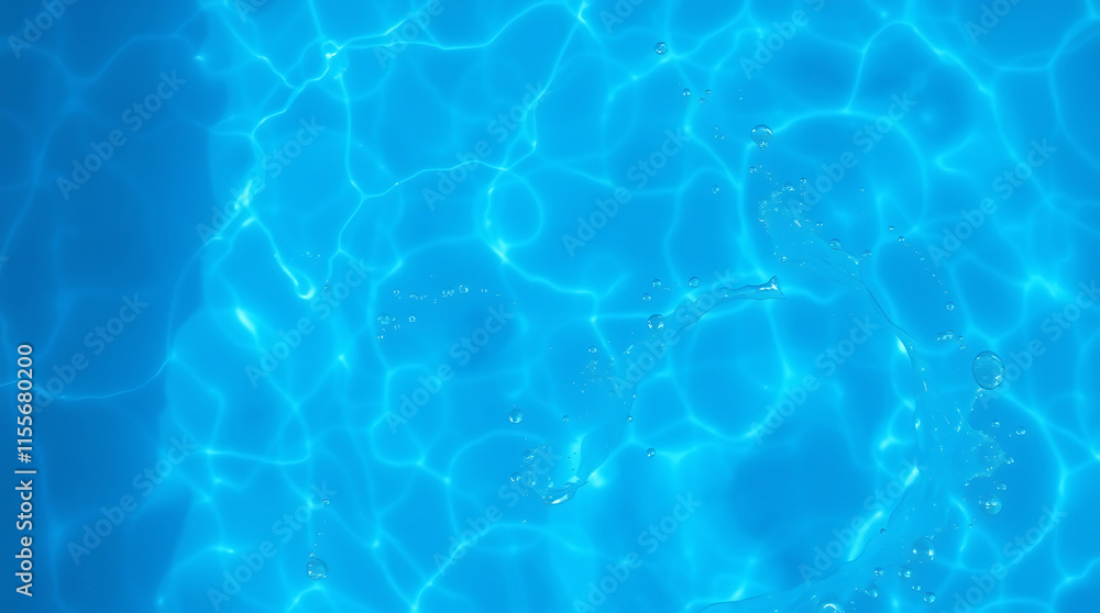 Fototapeta premium transparent Blue Water with Ripples, Splashes, Bubbles, and Sunlit Waves – Abstract Summer Banner Background, water texture, abstract background, copy space