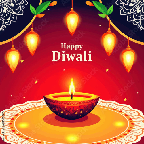 Happy Diwali Greeting Card with Diyas