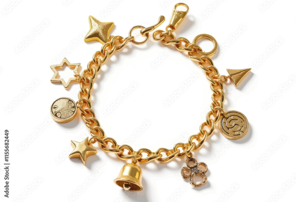 Gold Charm Bracelet with Star, Bell, and Symbol Charms Gold Charm Bracelet with Star, Bell, and Symbol Charms