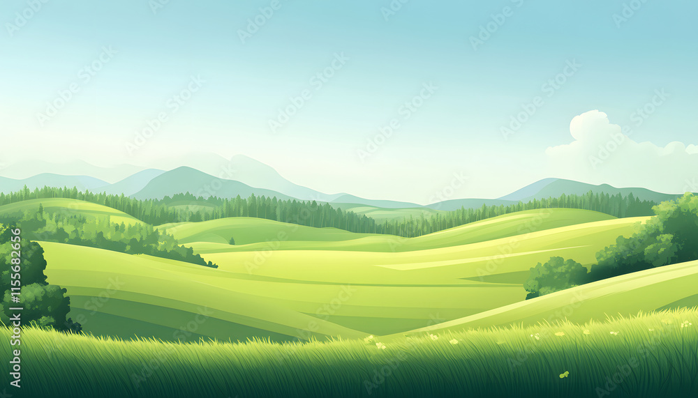 Serene Green Hills Rolling Landscape Under Blue Sky Serene Green Hills Rolling Landscape Under Blue Sky