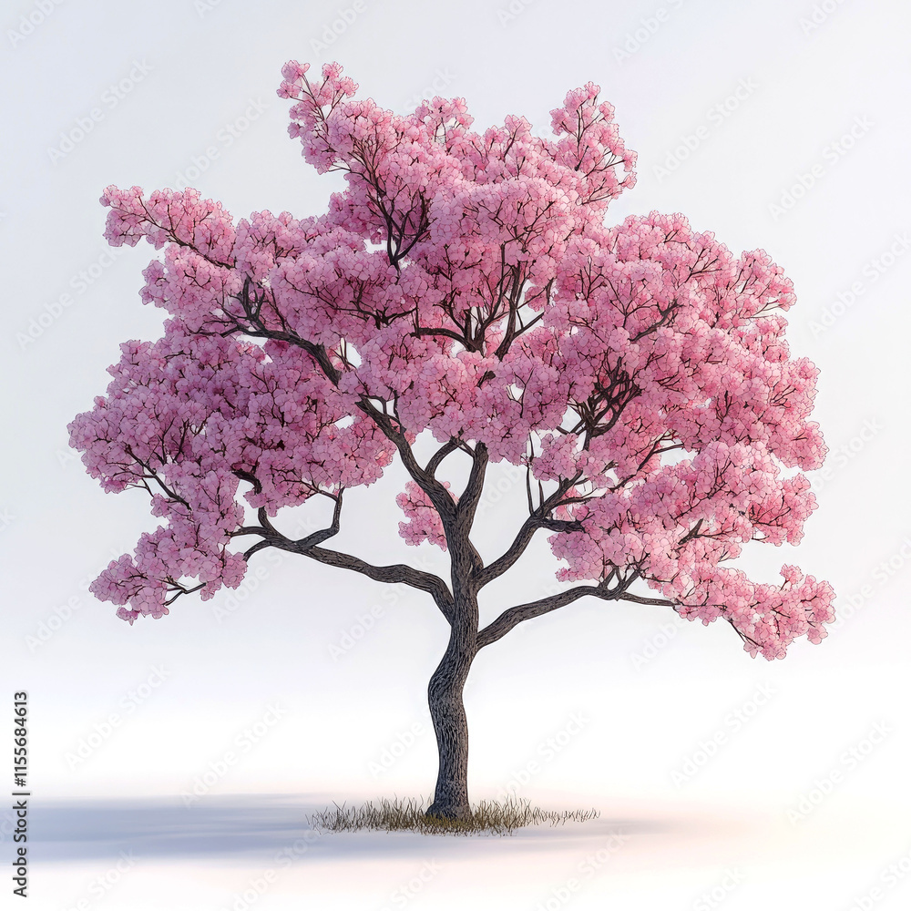 Obraz premium Pink flowering tree isolated on white.