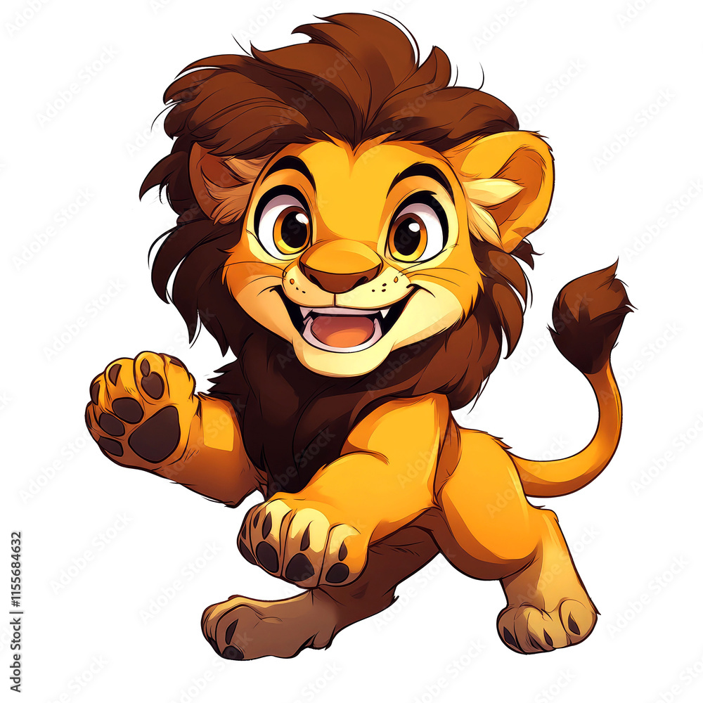 Fototapeta premium Playful lion cub cartoon character.