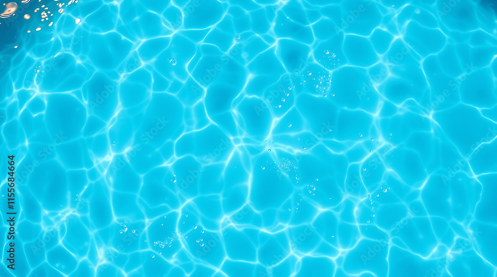 Obraz premium transparent Blue Water with Ripples, Splashes, Bubbles, and Sunlit Waves – Abstract Summer Banner Background, water texture, abstract background, copy space