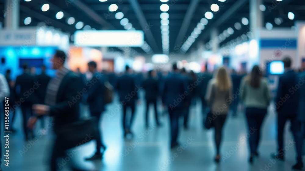 Blurred abstract people in expo event trade show exhibition hall. Business convention or job fair. Business concept background, 16:9 widescreen, 300 dpi, with free space for text Blurred abstract people in expo event trade show exhibition hall. Business convention or job fair. Business concept background, 16:9 widescreen, 300 dpi, with free space for text