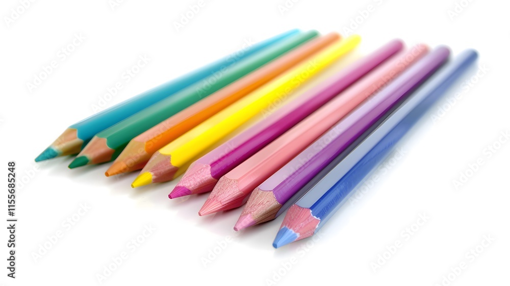 Colorful pencils arranged in a row on a white background Colorful pencils arranged in a row on a white background