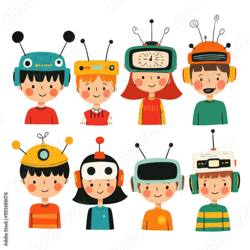 Eight Kids Wearing Futuristic Headgear