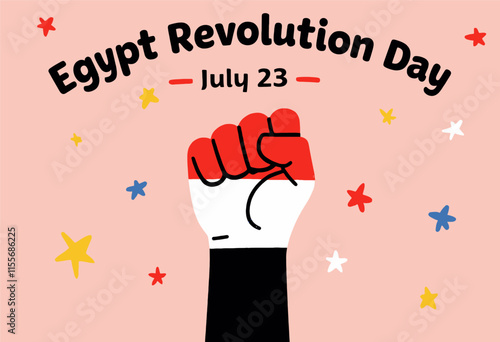 Egypt Revolution Day Celebration with Fist Icon and Stars