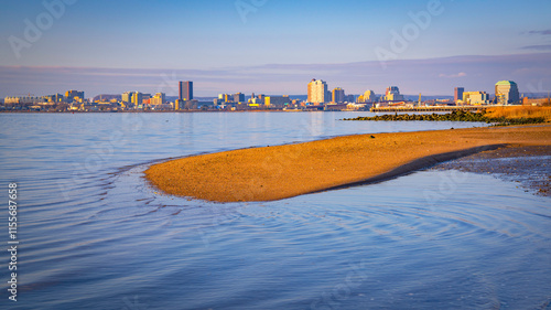 New Haven Harbor Sandbar and Wildlife Sanctuary Winter Seascape in Connecticut 