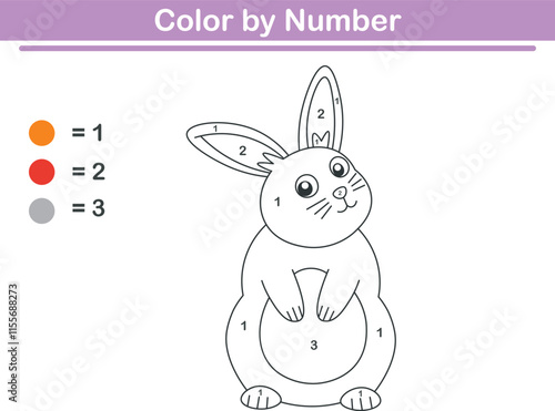 Color by numbers. Coloring page for kids. Coloring with cute rabbit. Vector illustration