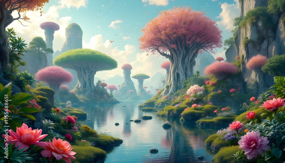 Surreal Fantastic Landscape with Dreamlike Elements