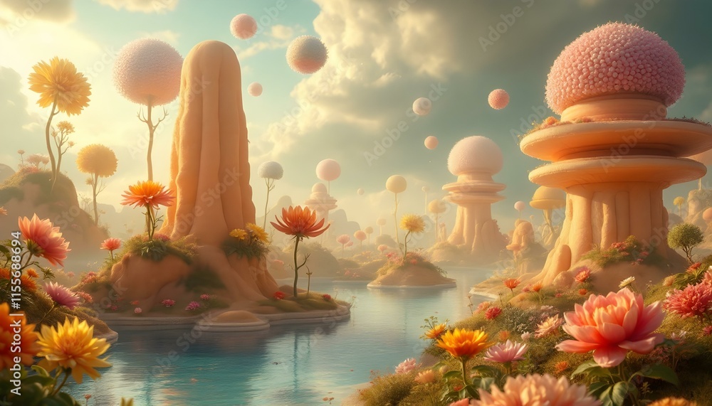 Surreal Fantastic Landscape with Dreamlike Elements