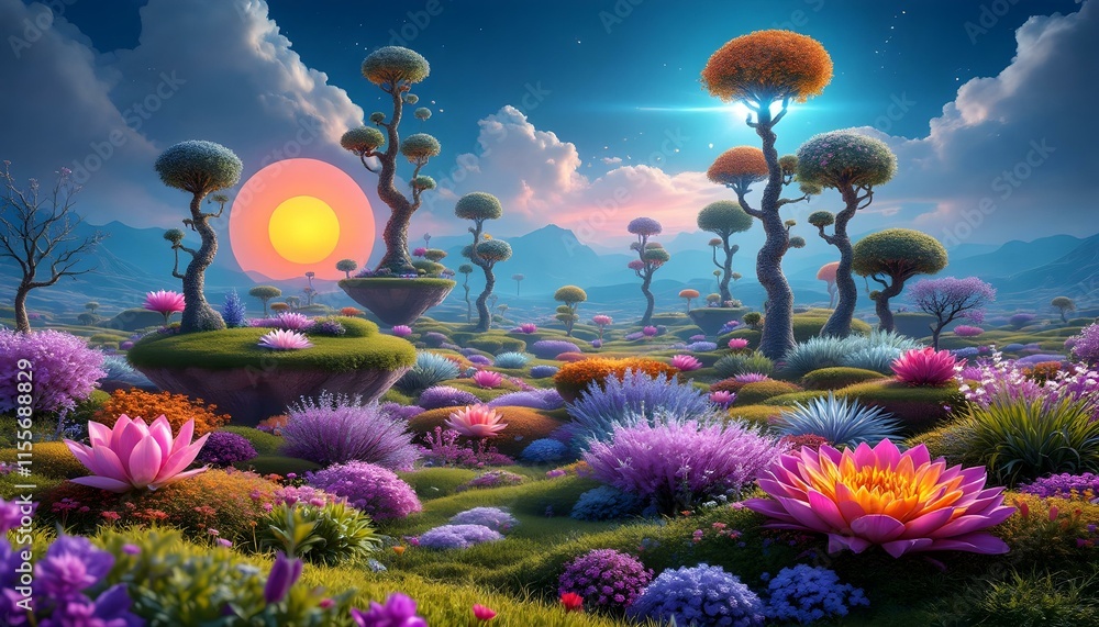 Surreal Fantastic Landscape with Dreamlike Elements
