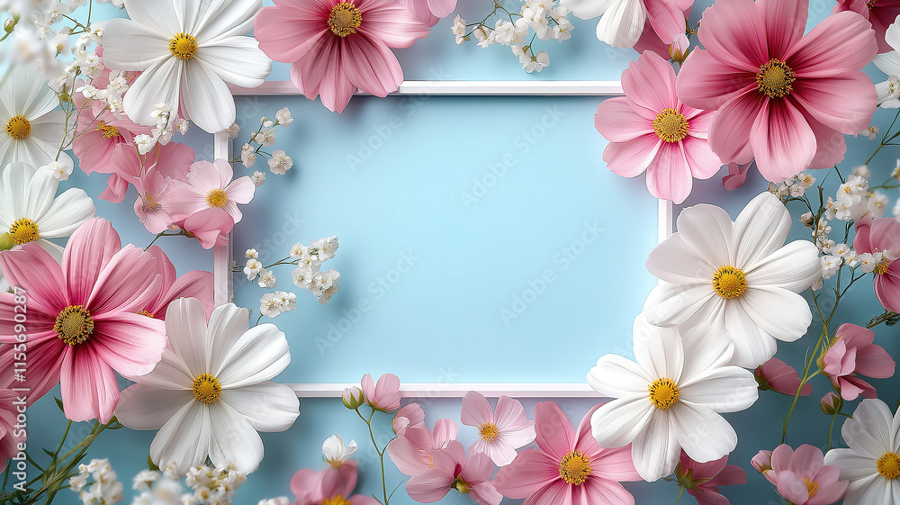 Charming floral frame with pink and white flowers perfect for weddings or special occasions Charming floral frame with pink and white flowers perfect for weddings or special occasions
