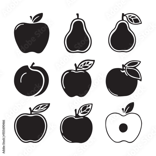 apple symbol. black silhouette isolated on white. vector outline icon Two apple silhouette vector illustration Two apple silhouette vector illustration

 photo