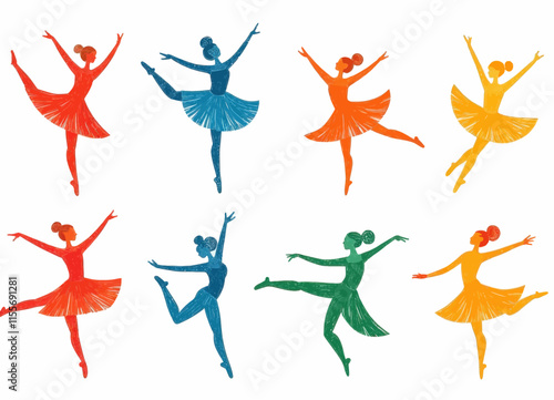 Colorful Ballet Dancers in Various Poses