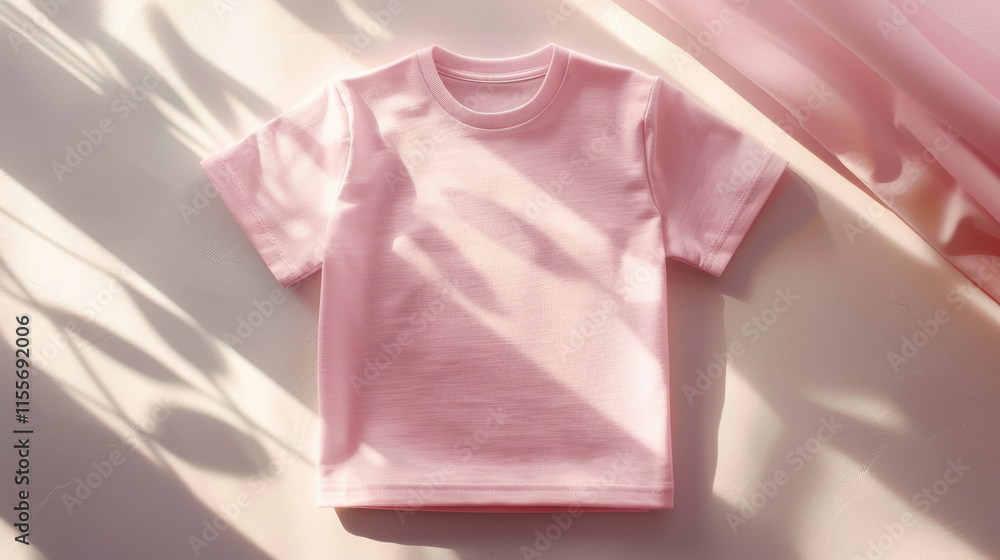 A pink shirt is sitting on a table in the sunlight A pink shirt is sitting on a table in the sunlight