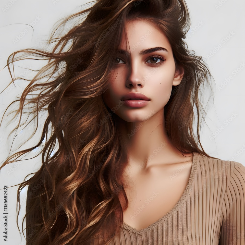 Naklejka premium A beautiful Young woman fashion her hair style isolated 4K Bright Picture on white background 2