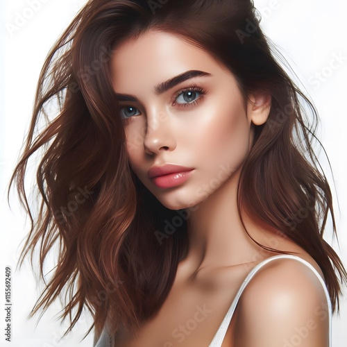 A beautiful Young woman fashion her hair style isolated 4K Bright Picture on white background3 photo