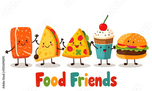 Cartoon Food Friends Holding Hands