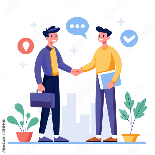Developer and business client networking during a meeting in a professional setting