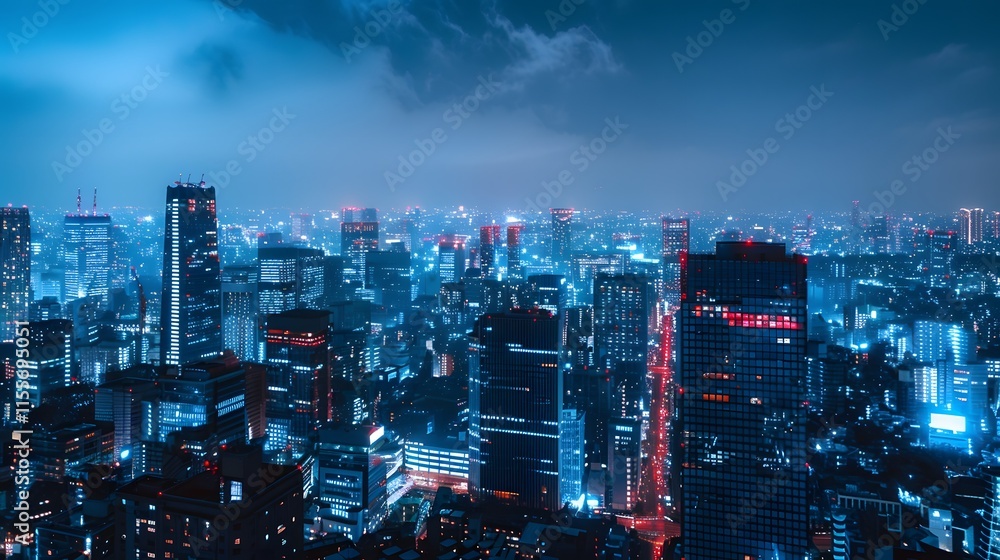 Obraz premium Vibrant Night Cityscape With Neon Lights and Skyscrapers