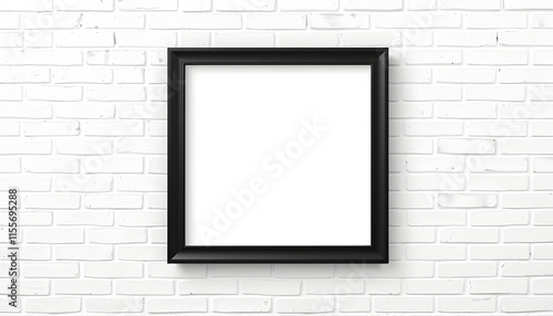 Wallpaper Mural Blank black picture frame template for place image or text inside on white brick wall, one line art. isolated with white shades Torontodigital.ca