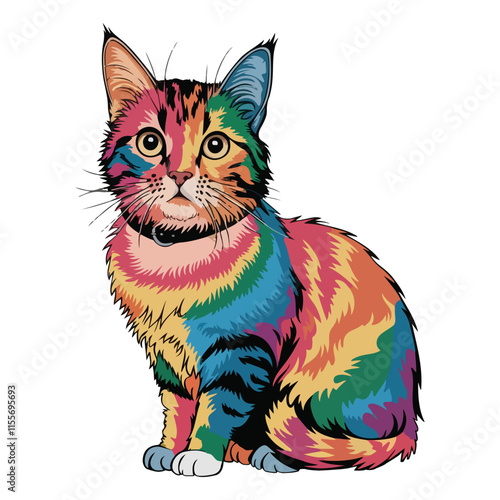 Cute Rainbow Cat Vector Sitting