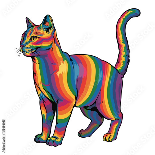 Cute Rainbow Cat Vector Standing