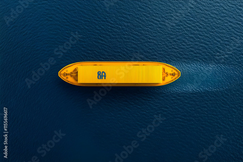 Aerial View Yellow Cargo Ship 3D Illustration