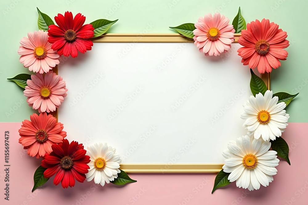 Elegant Floral Frame with Daisies and Cosmos on Soft Pastel Background for Seasonal Designs Elegant Floral Frame with Daisies and Cosmos on Soft Pastel Background for Seasonal Designs