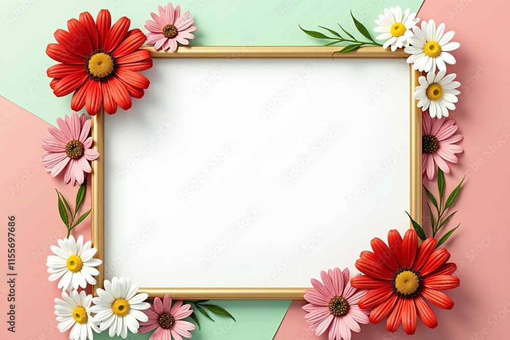 Elegant Floral Frame with Daisies and Cosmos on Soft Pastel Background for Seasonal Designs Elegant Floral Frame with Daisies and Cosmos on Soft Pastel Background for Seasonal Designs