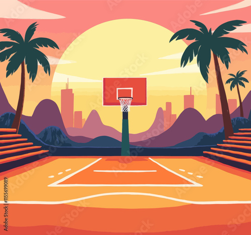 Basketball Court in Desert Sunset