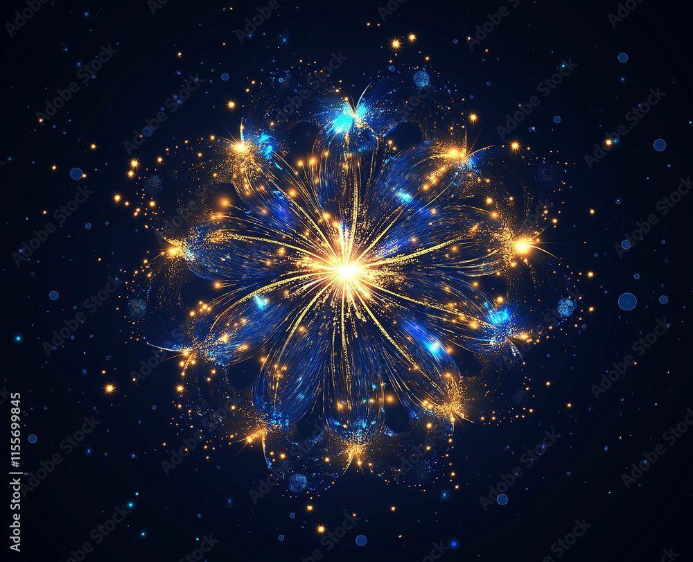 Blue and Gold Kaleidoscope, Abstract Art Background,illustration wallpaper background 4K Blue and Gold Kaleidoscope, Abstract Art Background,illustration wallpaper background 4K