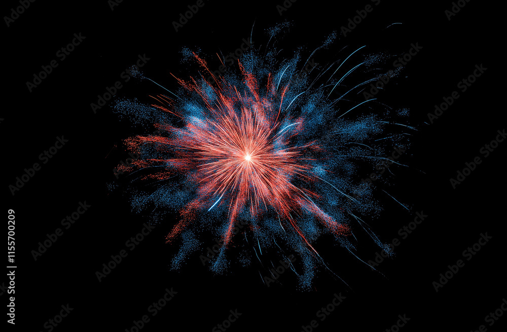 Red and Blue Fireworks Bursting, Stunning Display in the Night Sky,illustration wallpaper background 4K Red and Blue Fireworks Bursting, Stunning Display in the Night Sky,illustration wallpaper background 4K