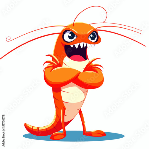 Angry Cartoon Shrimp Crossing Arms